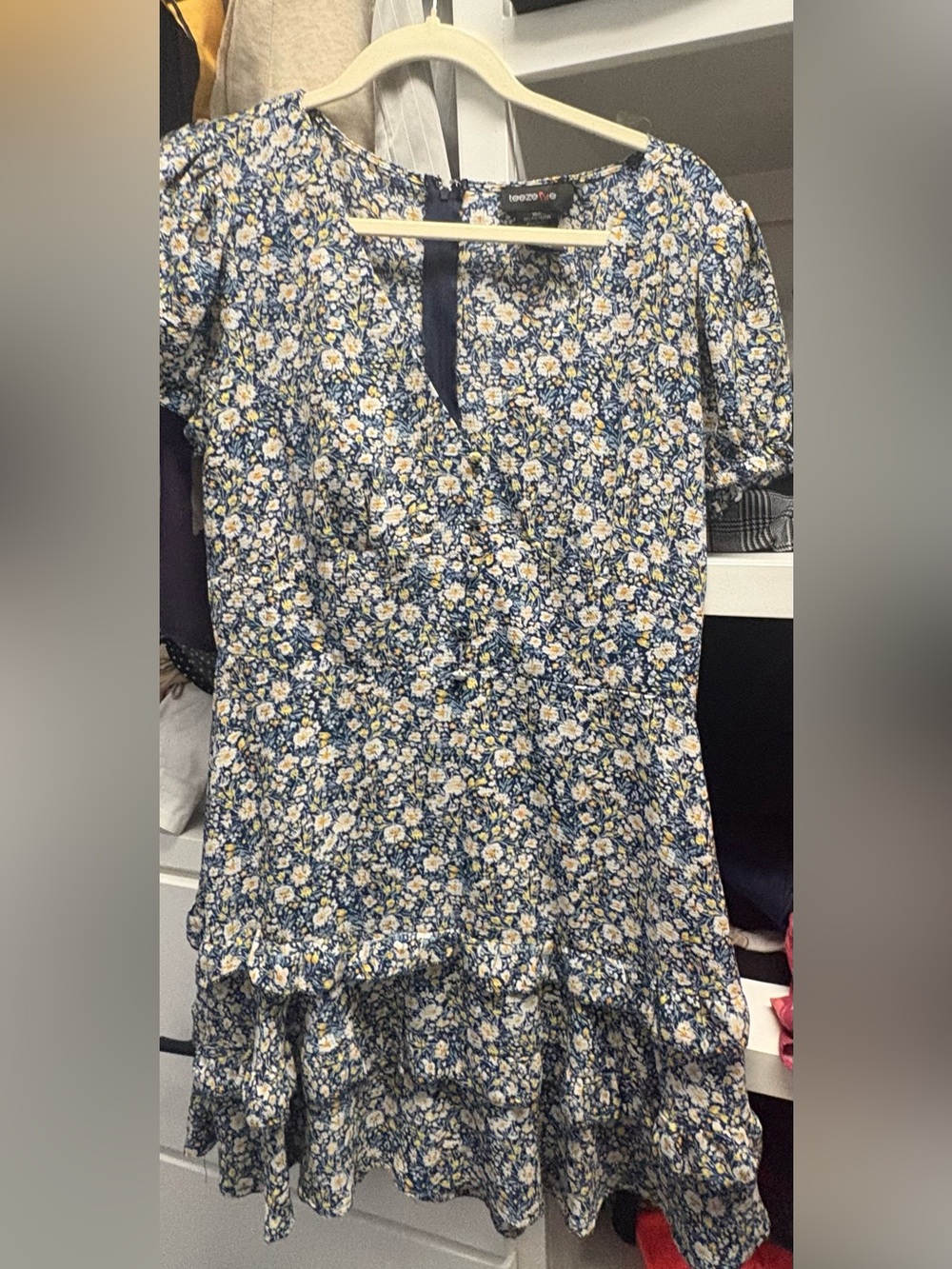 Teeze Me Blue Floral Mini Dress with Yellow Accents